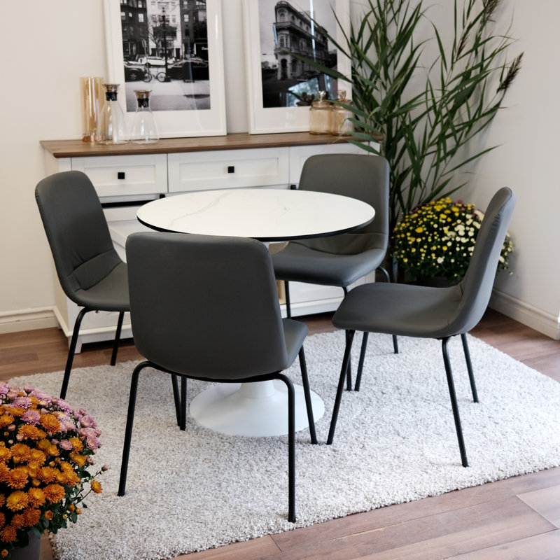 Ensemble de table de salle à manger pour 4 personnes - table Tuilp avec 4 chaises rembourrées (gris foncé mat)