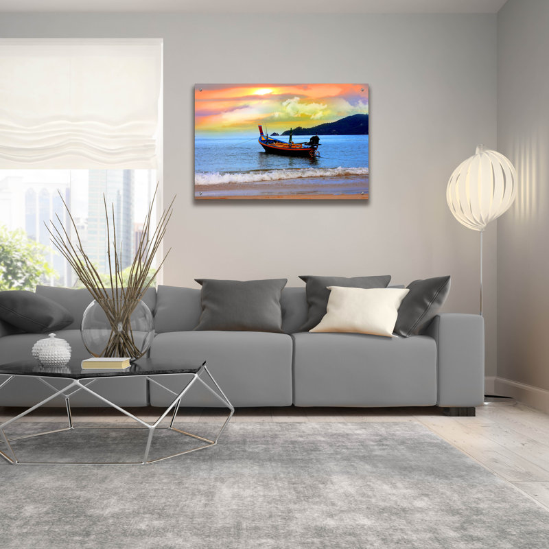 «Beach Sunset» par Mark Ashkenazi, art en verre acrylique, H 24 po x l 36 po x P 0,2 po