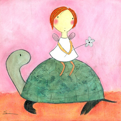 Fairy On Turtle by Carla Sonheim - Wrapped Canvas Painting