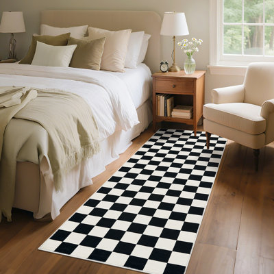 Tapis de couloir à carreaux lavable - Velours court, résistant aux taches et envers TPR antidérapant pour le couloir, l'entrée, la cuisine et la chambre à coucher
