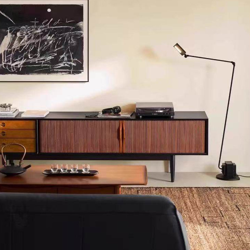 Meuble télé rétro en bois massif noir, 86.61