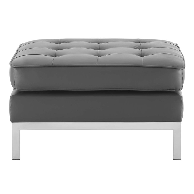 Repose-pieds en cuir végétalien capitonné Loft, Faux cuir gris