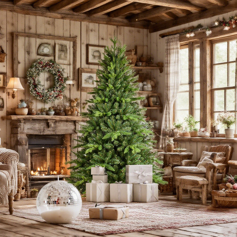 Arbre de Noël 7 pi en PVC pré-éclairé avec 400 lumières, 1072 pointes, fil de mémoire à dépliage automatique, assemblage facile avec support en métal stable
