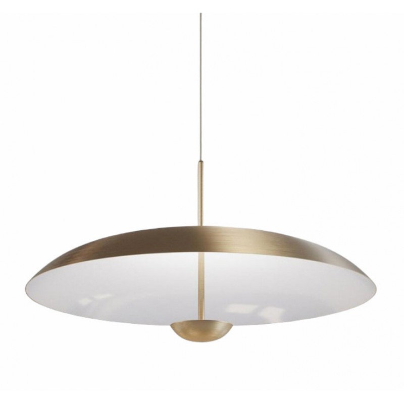 Lustre tambour 1 lumière DEL à abat-jour, Laiton brossé, Fumée, 45" Diameter x 22" Height