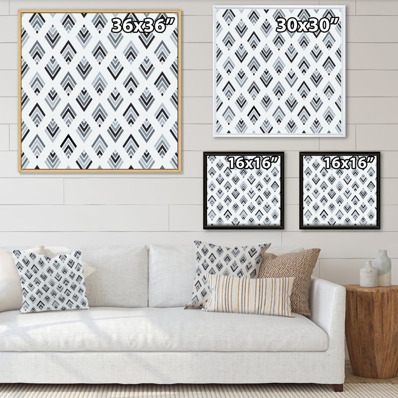 Gris et diamant noir géométrique - impression sur toile, Cadre flottant noir, H 30 po x l 30 po