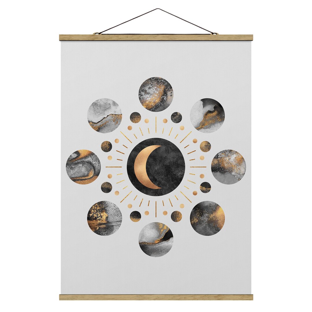 Stoffbild Moon Phases Zusammenfassung Gold von Elisabeth Fredriksson