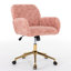Fauteuil de bureau à assise large rose, piètement en métal doré, pour un environnement d'étude productif et respirant.