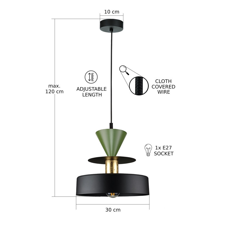 1 - Light Matte Black Drum Pendant, Khaki/Black