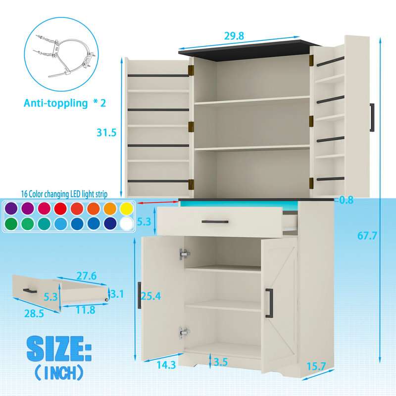 Buffet 29,8 po avec rangement, armoire de rangement pour buffet avec commode et tiroir, pour le salon, le vestibule, la chambre à coucher, le couloir et le bureau