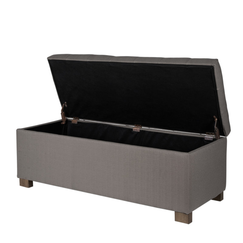 Banc de rangement à couvercle rabattable rembourré Angelick, Tissu gris foncé
