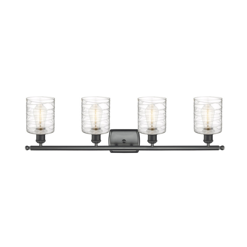 Leilani 4 - Light Dimmable Vanity Light, Matte Black, 60 Watt Vintage Incandescent Bulb, Clear Deco Swirl