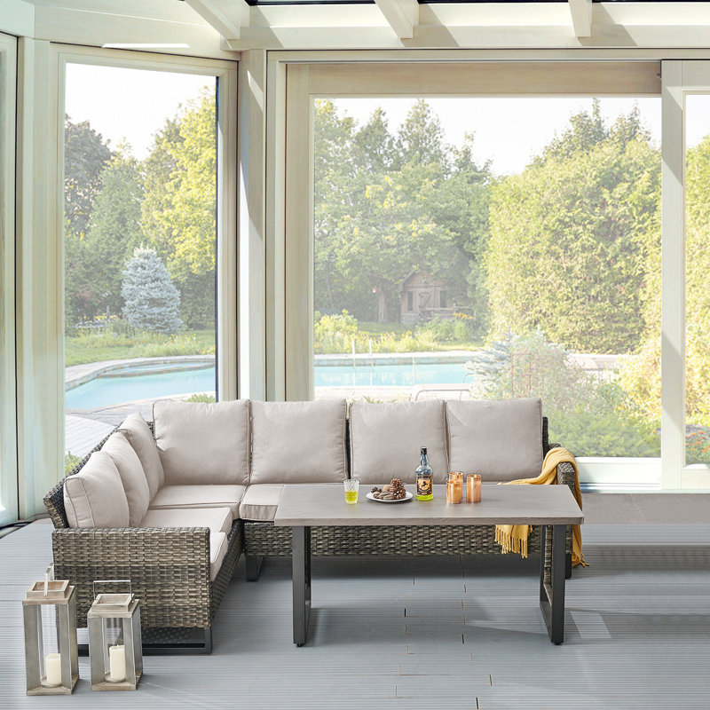 Ensemble de conversation modulaire avec coussins 3 pièces Naresa, Beige