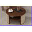 Table basse ronde en bois de noyer à 2 niveaux avec base en rotin, bord arrondi et amp; Grand rangement pour le salon