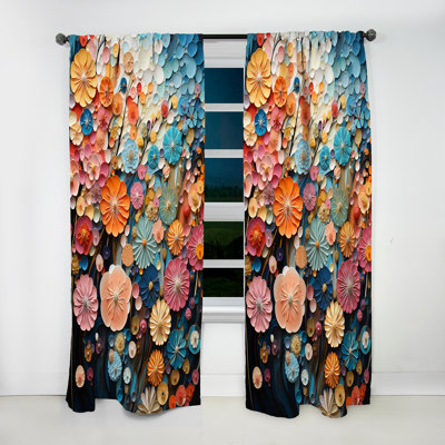 Japan Flowers Kimono Kaleidoscope - Japan Art Curtain - Room Darkening Abstract Curtain - 1 Panels