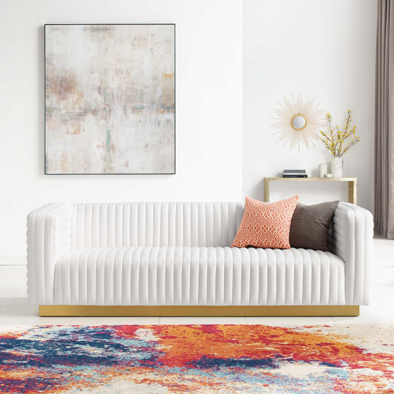 Modway Charisma Channel Tufted Performance Velvet Living Room Sofa, White