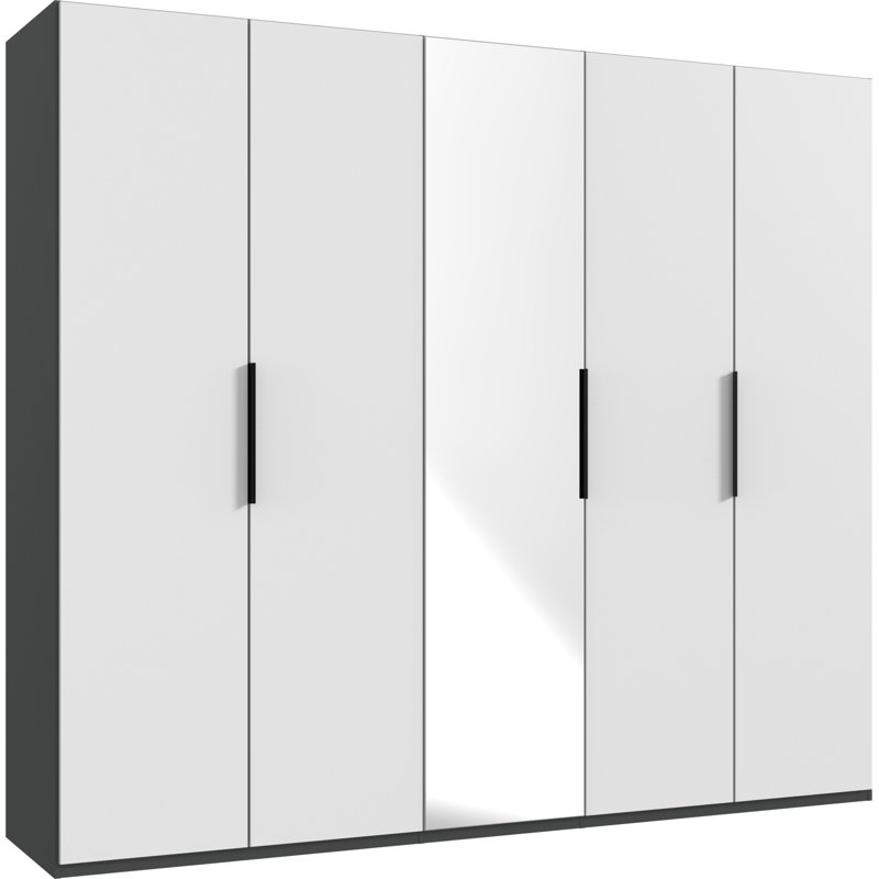 Guardino 5 Door Wardrobe, 236cm H x 250cm W x 58cm D, White/Graphite