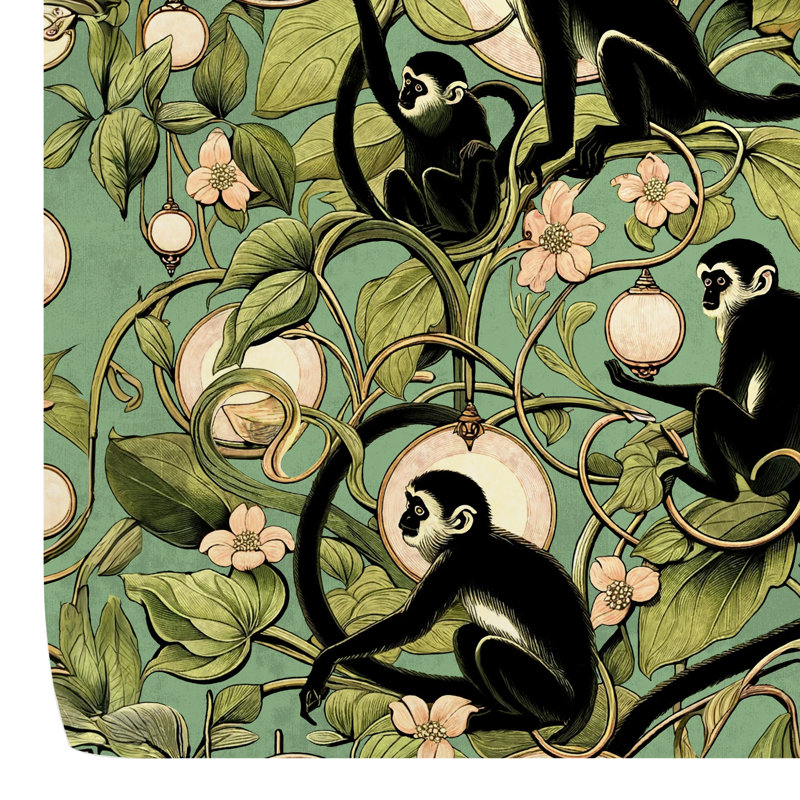 Whimsical Jungle Monkey Wallpaper in Pink, Green