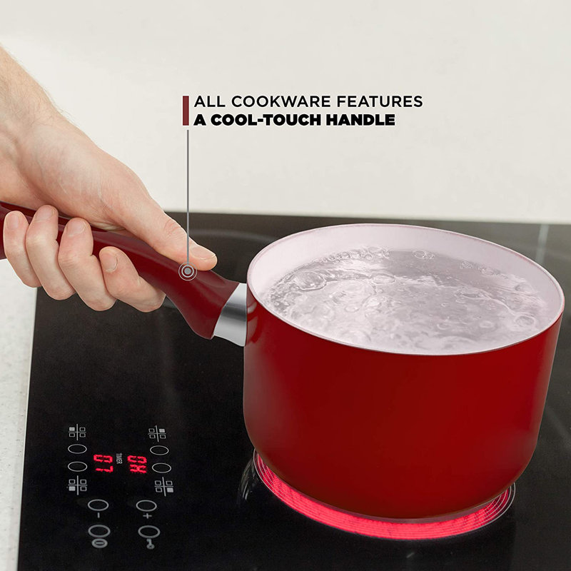 16 - Piece Non-Stick Ceramic Cookware Set, Red