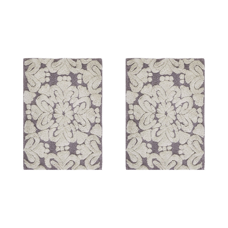 Chemash Premium 100% Cotton 1885 GSM 2-Piece Bath Rug Set, OEKO-TEX® Certified, Non-Slip Spray Latex Backing, Plush Tufted Bath Mats for Sink, Vanity & Powder Room, Super Absorbent, Machine Washable, Gray