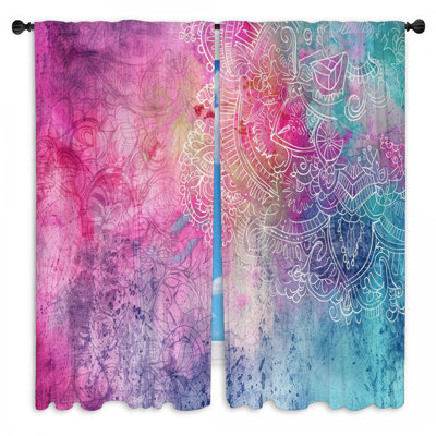 Mandala Artwork Window Curtains  Floral Maximalist Drapes - 2 Panels