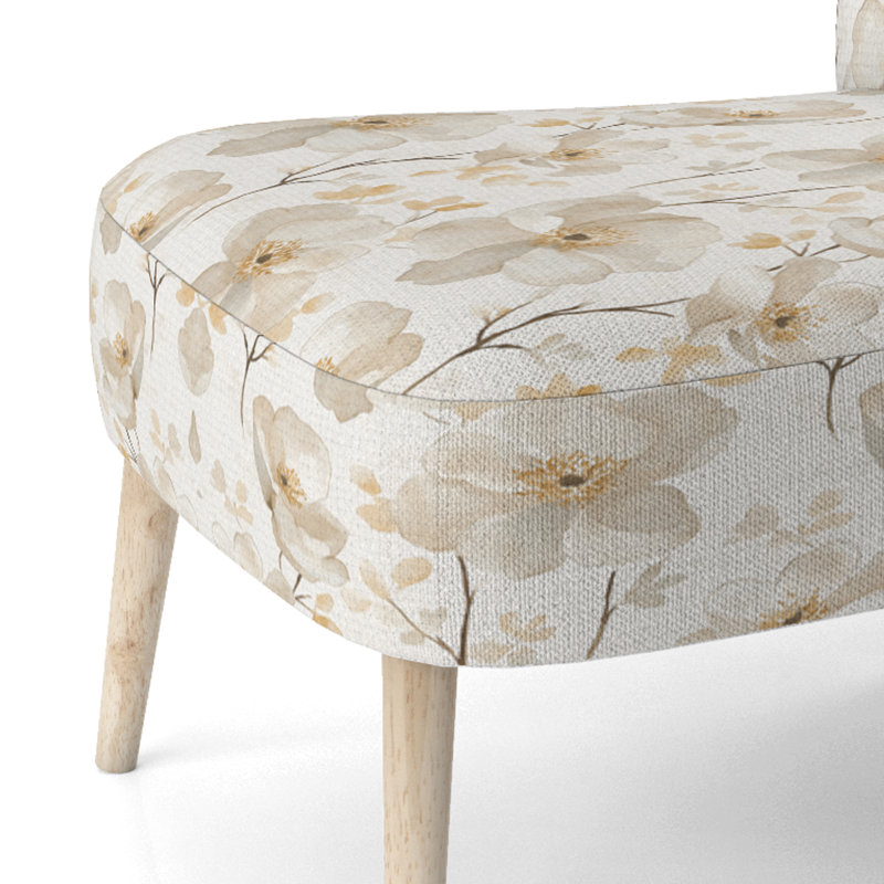 Chaise d'appoint en velours couleur crème Bloom Beige, style campagne française, Chaise d'appoint sans accoudoirs