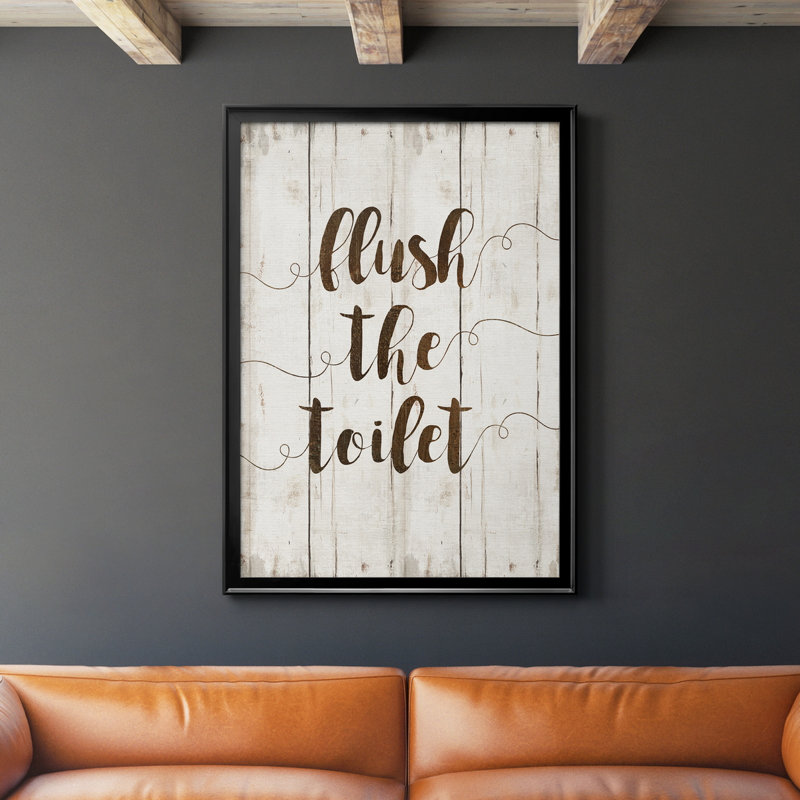 «Flush The toilettes», art textuel sur toile, H 26,5 po x l 36,5 po x P 1,5 po, Noir
