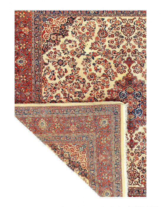 Tapis sarouk antique fin et noué à la main 11 pi 4 po x 11 pi 9 po