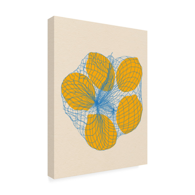 Art sur toile Rosi Feist, cinq citrons dans un filet, H 24 po x l 18 po x P 2 po