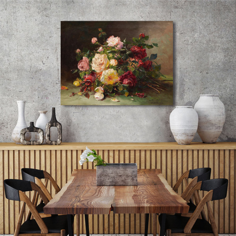 3AA6535 Bouquet Of Roses by Eugene Henri Cauchois - Wrapped Canvas Painting, 70cm H x 100cm W x 4cm D