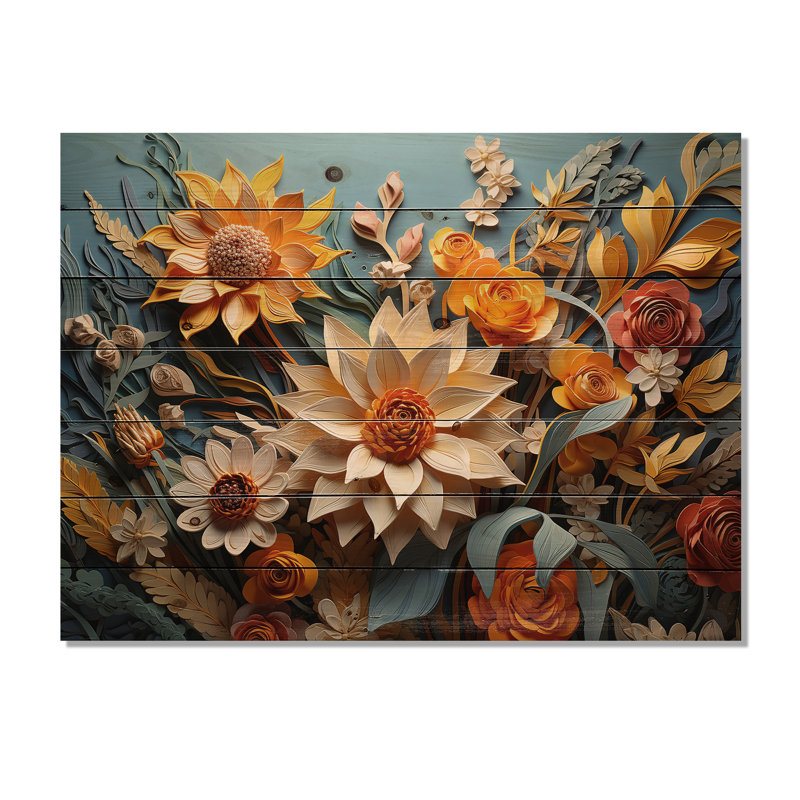 Drazen - Décoration murale en bois floral sur bois de pin naturel, H 34 po x l 44 po