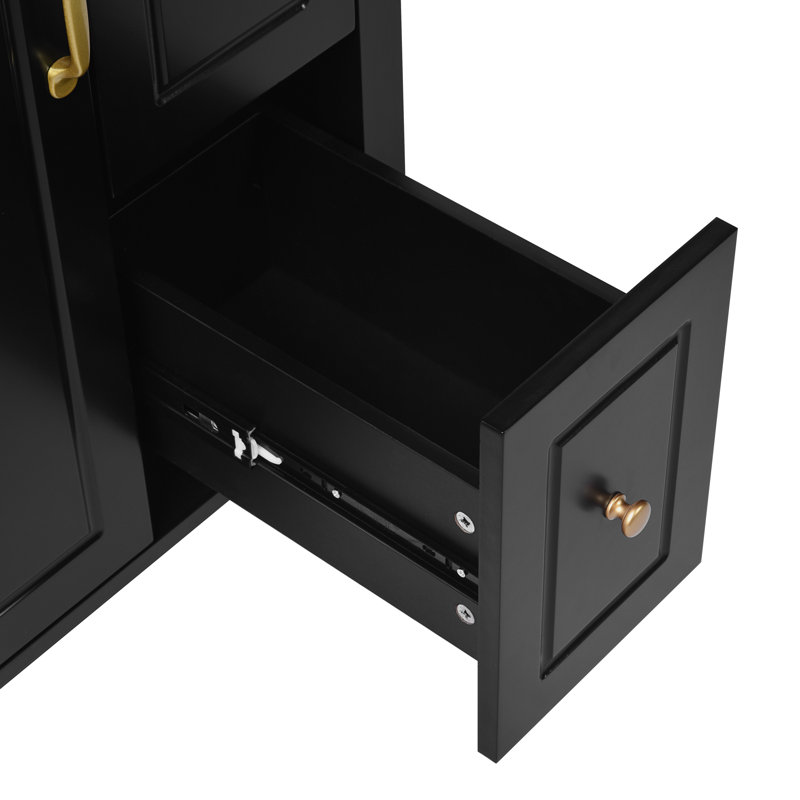Meuble-lavabo de salle de bain avec lavabo en céramique, porte et tiroirs à fermeture en douceur, supports de rangement à double porte