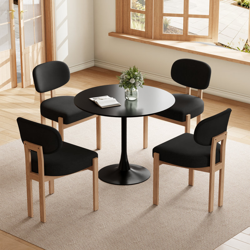 Ensemble de table de salle à manger 31,5 "avec chaises rembourrées Dearing, 5 Pieces: Table, 4 Chairs, Black, Black