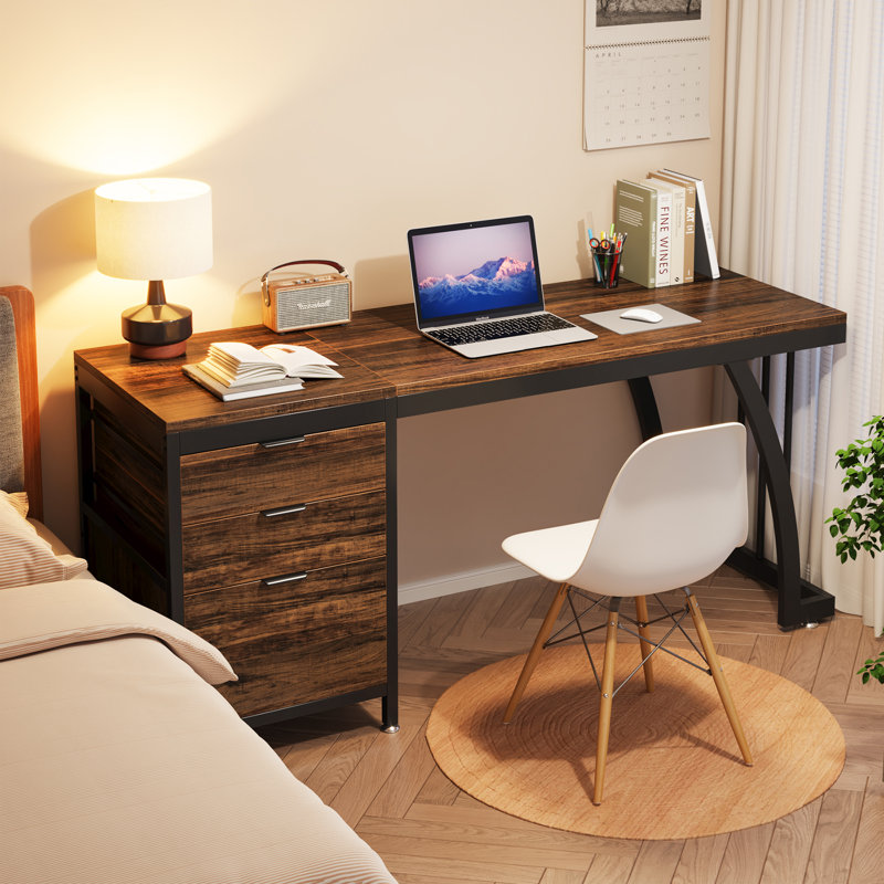 Syasia 59'' Computer Desk with 3 Drawers, Brown/Black