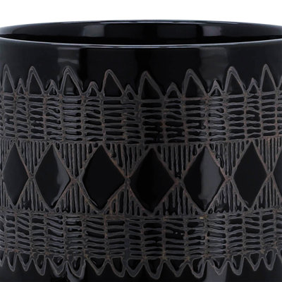 Ceramic 8" Aztec Planter On Wooden Stand