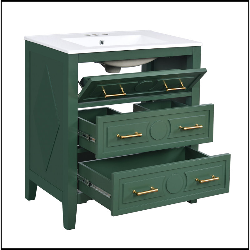 Ensemble de meuble-lavabo simple 30 po avec 3 tiroirs, meuble-lavabo autoportant avec cadre en bois massif 30 po