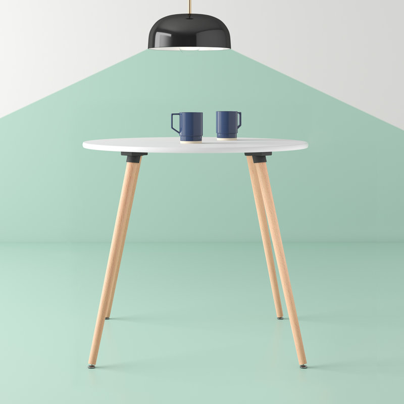 Truett Round Solid Wood Base Dining Table, White