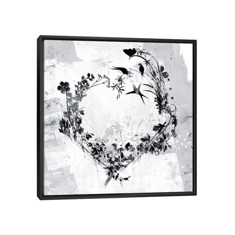 «Floral Heart», impression sur toile, H 18 po x l 18 po x P 1,5 po, Toile avec cadre noir, Pas de tapis