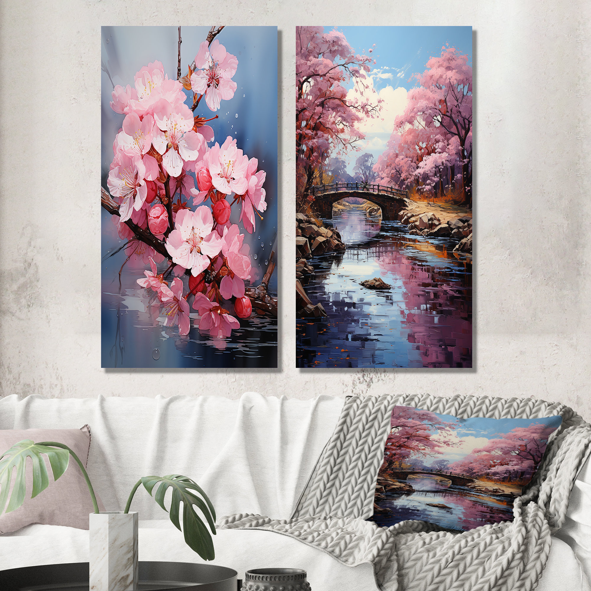 Winston Porter " Asian Art Cherry Blossom " 2 - Pieces on Canvas | Wayfair