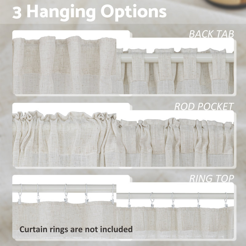Toyoko Linen Blended Semi-Sheer Back Tab Curtain Pair, 52" W x 108" L, Natural