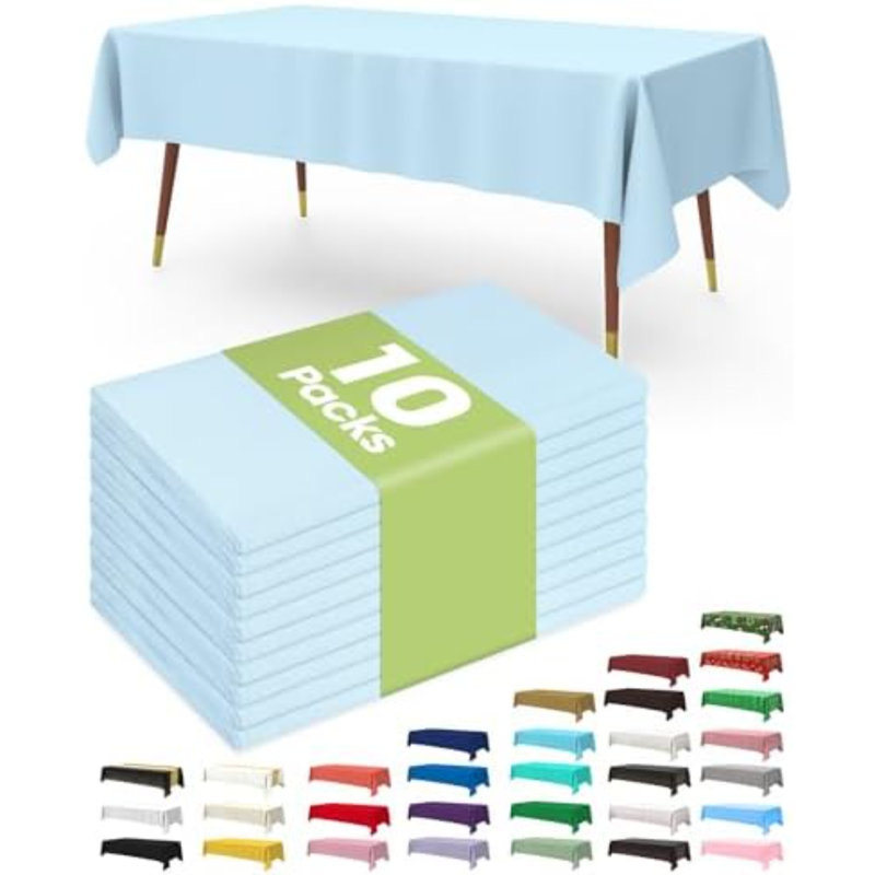 Nappe en plastique jetable 54 x 108 pouces, paquet de 10, bleu bébé