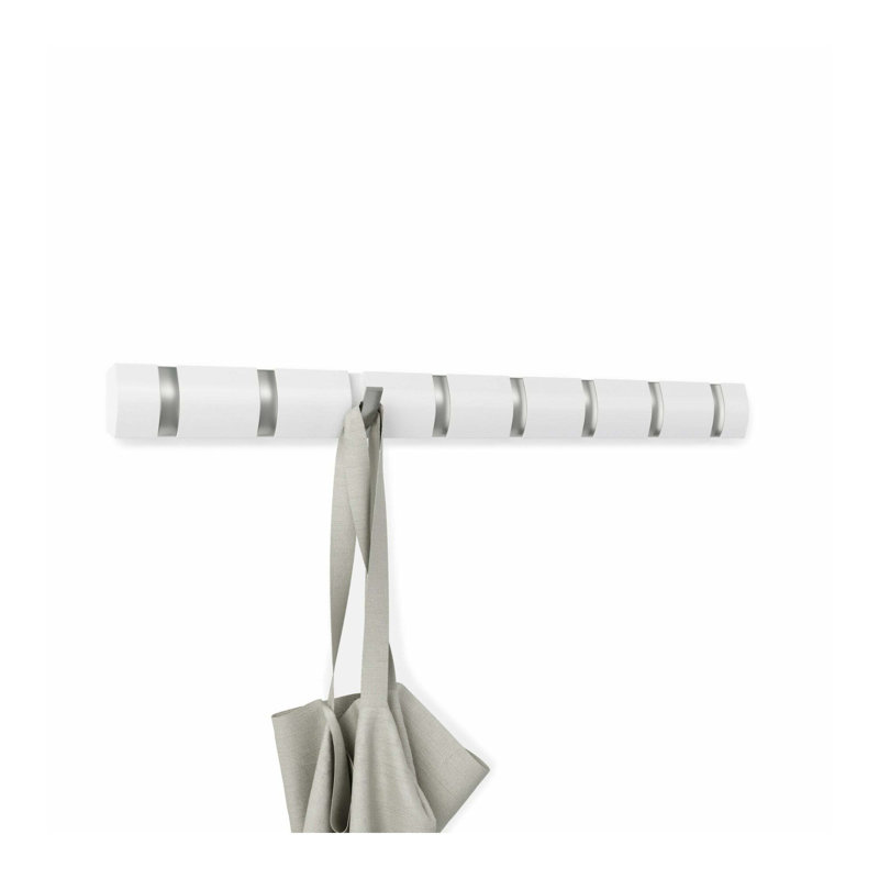 Flip Solid Wood Wall 8 - Hook Wall Mounted Coat Rack, White