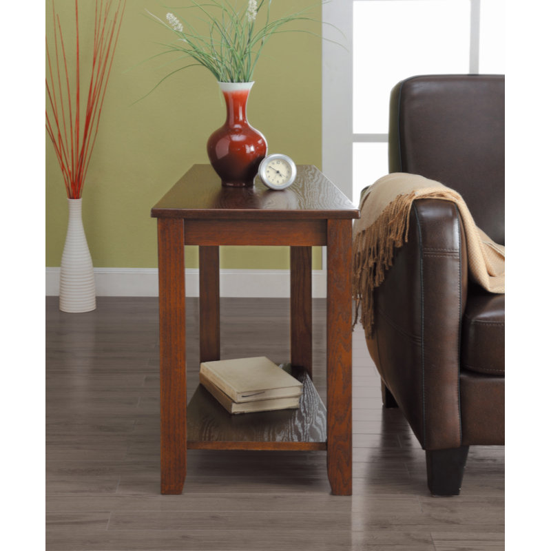 Contemporary Chairside Table With Lower Shelf Wedge Shape Wooden Furniture 1Pc Side Table