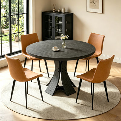 5-Piece Round Dining Table Set,43.4'' Mid-Century Modern Kitchen Table Set with 4 Upholstered Dining Chairs,for Kitchen Dining Room