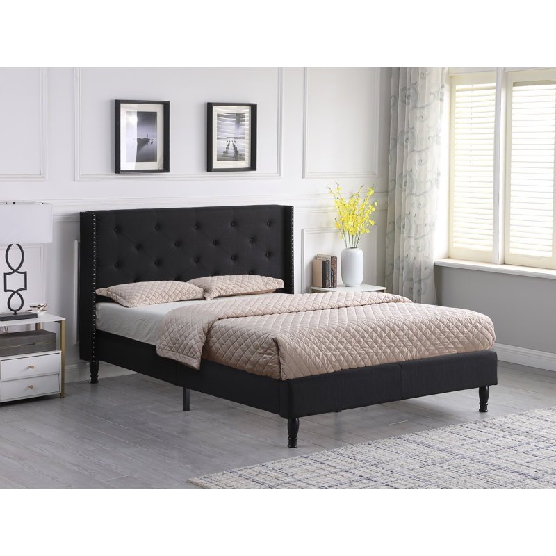 Upholstered Wingback Bed, Black, Queen
