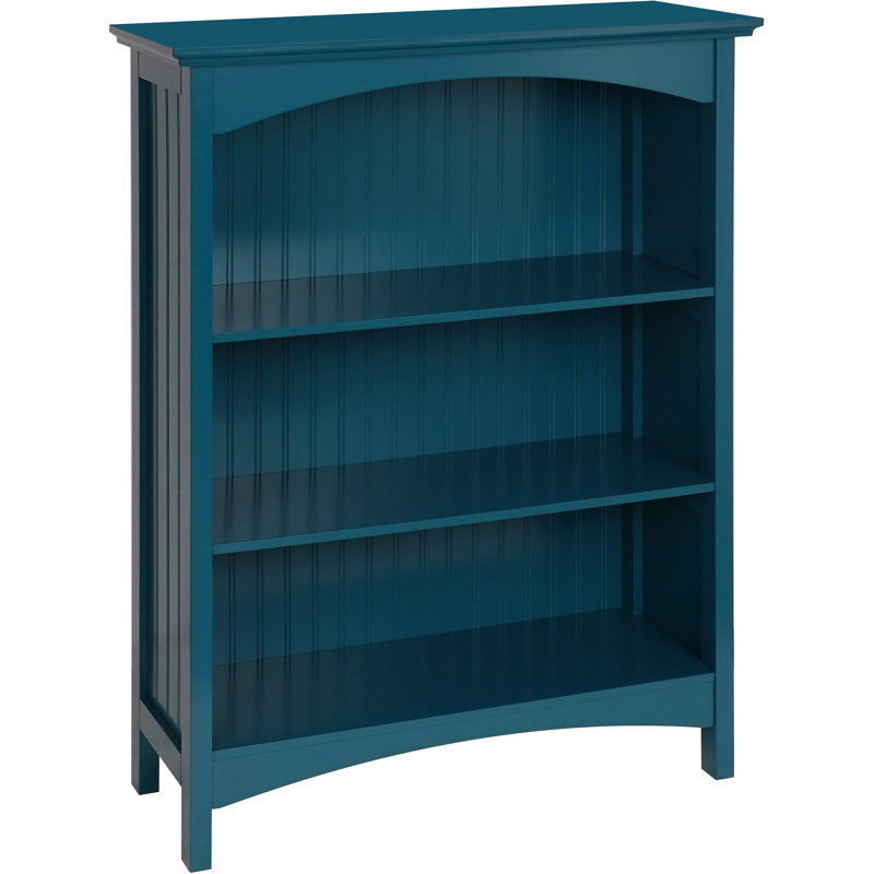 Bibliothèque en bois H 40 "x l 29,5" à 3 niveaux avec 2 supports arqués, rangement et bibliothèque pour le bureau personnel et le salon, bleu