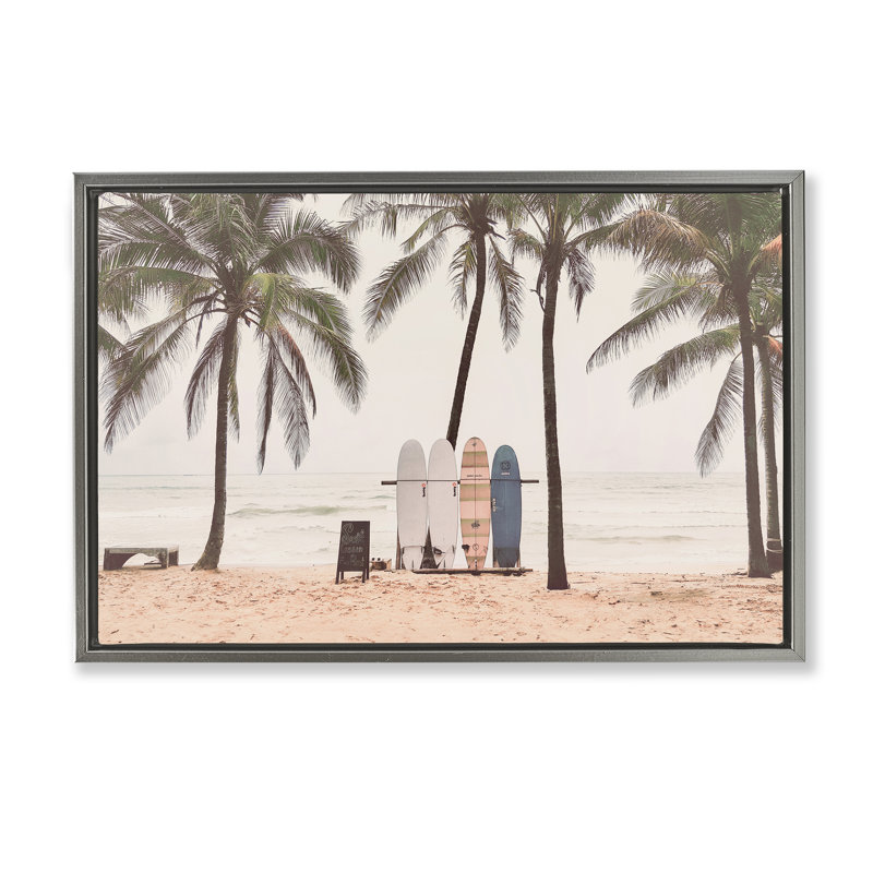 Cadre flottant The Boards Surfer's Beach, design par Sissi et Seb, H 17 po x l 25 po, Cadre flottant gris lustré