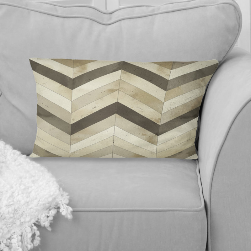 Coussin lombaire beige à imprimé chevron vert III