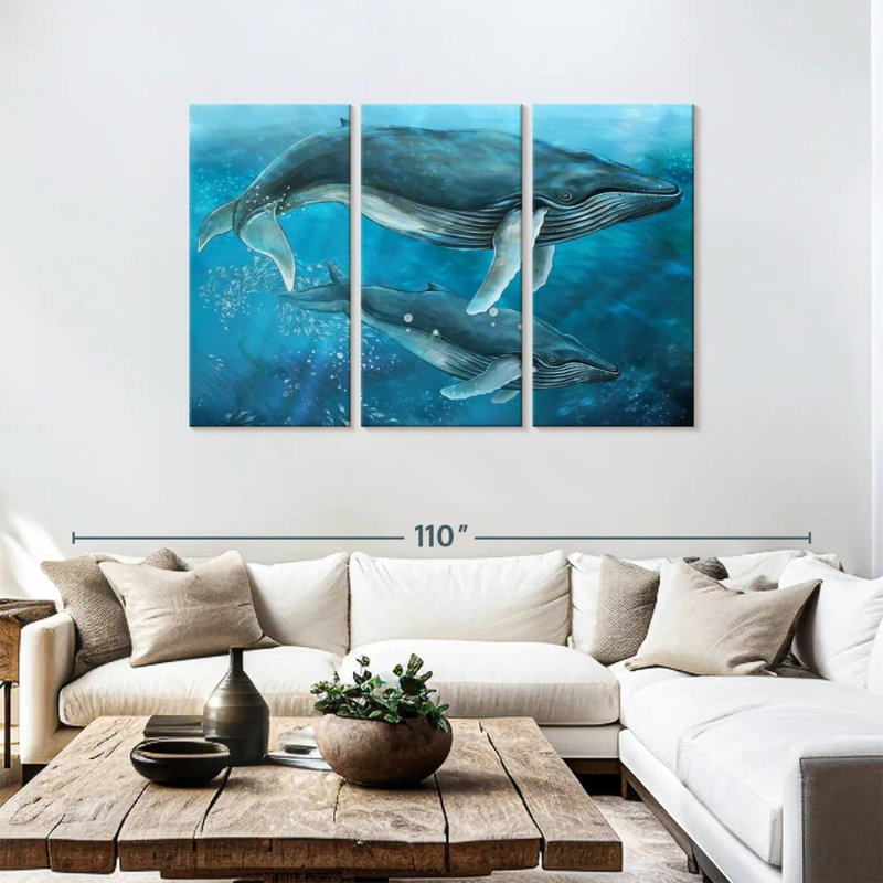 Majestic Humpback Whales, 48" H x 74" W