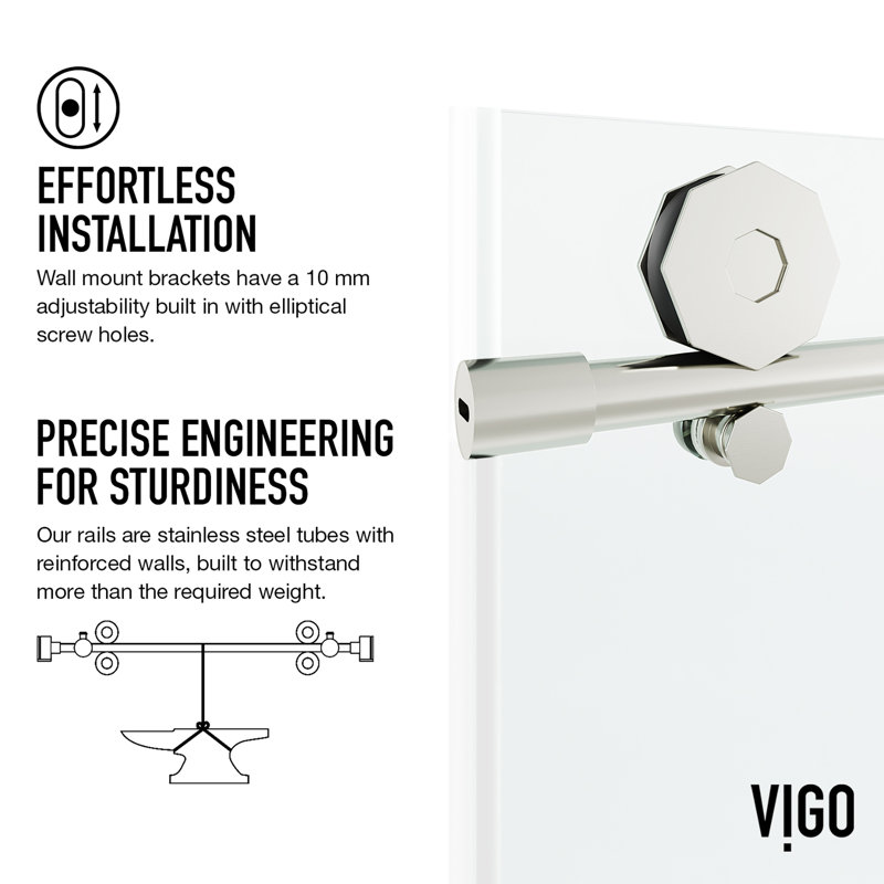 Elan Hart 56-60" W x 76" H Sliding Frameless Shower Door with 3/8" Clear Glass, Stainless Steel