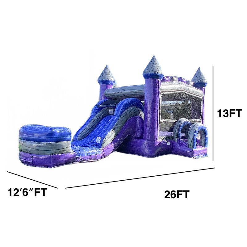 Château gonflable 12,5 pi x 26 pi x 13 pi XJUMP avec glissade - Vinyle en PVC robuste de 15 oz, avec panier de basketball et souffleur, maisonnette de qualité intérieure et extérieure avec toboggan pour enfants et adultes